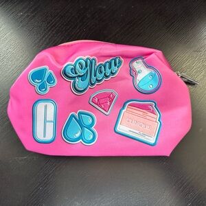 Clinique Pink Cosmetic Bag with Decorative Patches